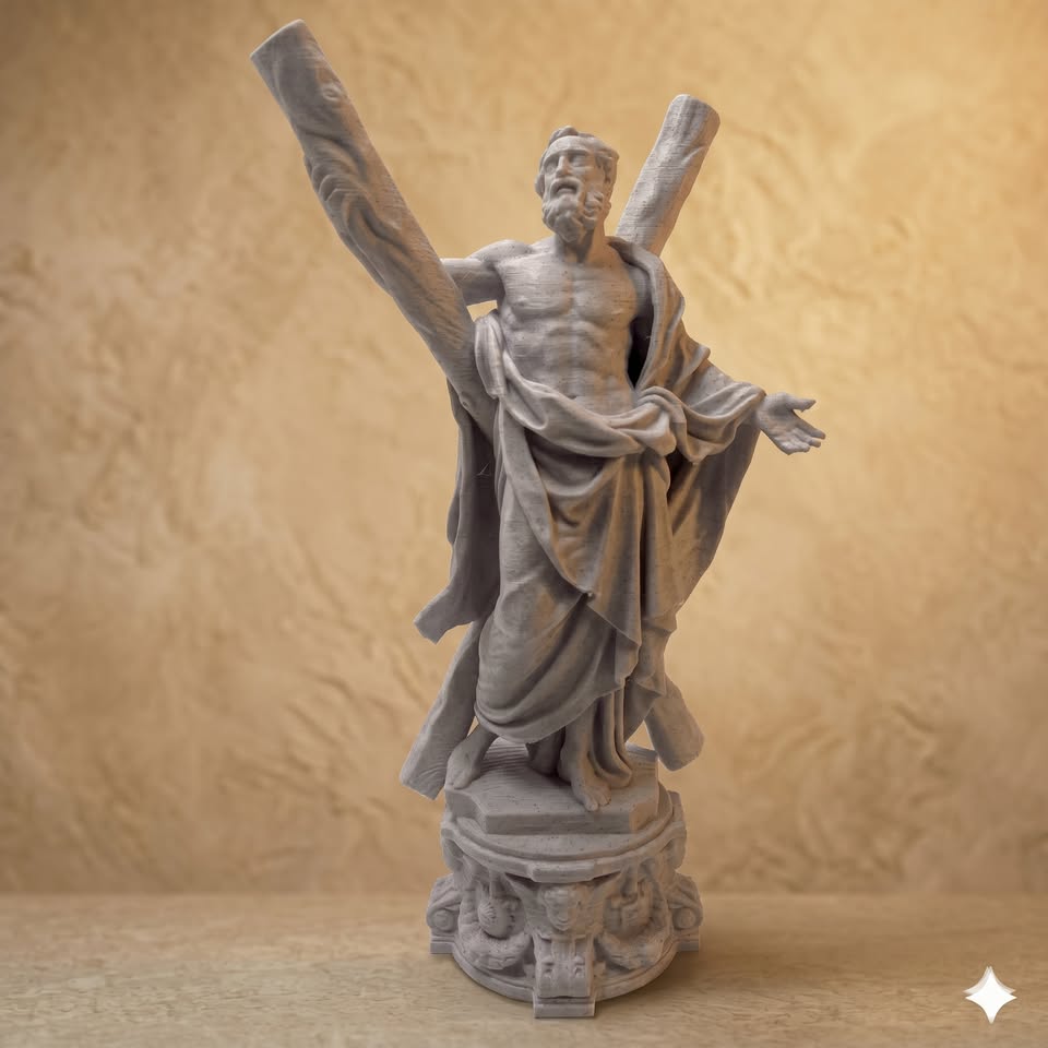 Saint Andrew the Apostle Statue - Classical Sacred Tabletop Art 3D Printed by Apex3DLabs